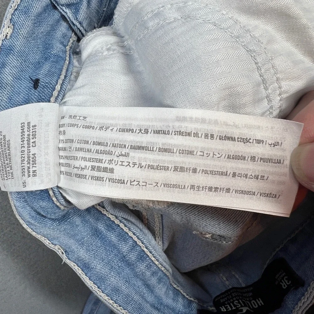 Hollister Blue Flare Jeans Women 3R W26 L31 High Rise Split Hem Soft Stretch - Picture 6 of 11